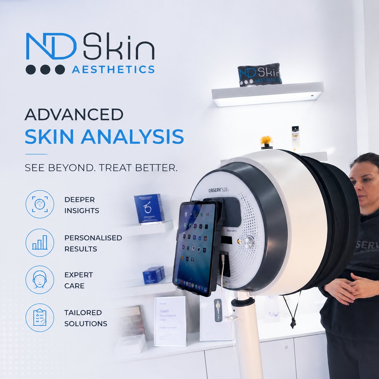 Skin analysis consultation in progress at ND Skin Aesthetics clinic in Leicester